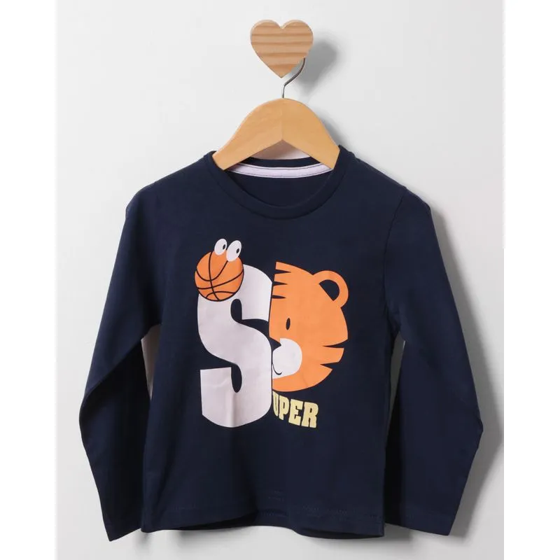 Camiseta Bebê Manga Longa Estampada Marinho 3