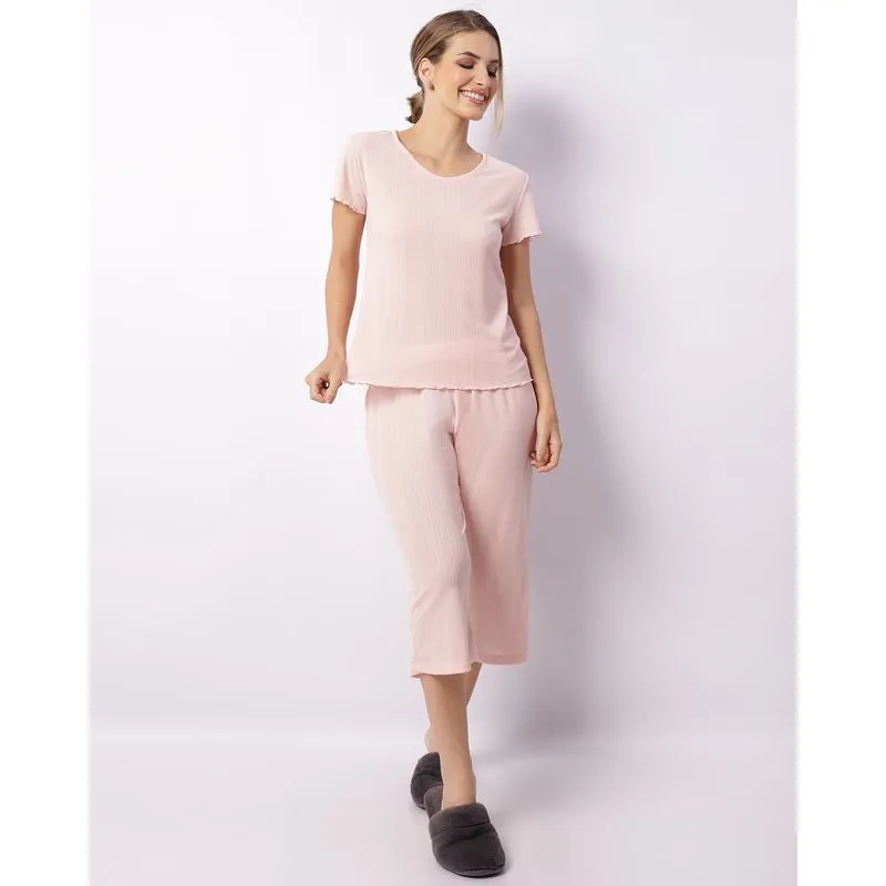 Pijama Feminino Pantacourt Canelado Maquinetado Rosa GG