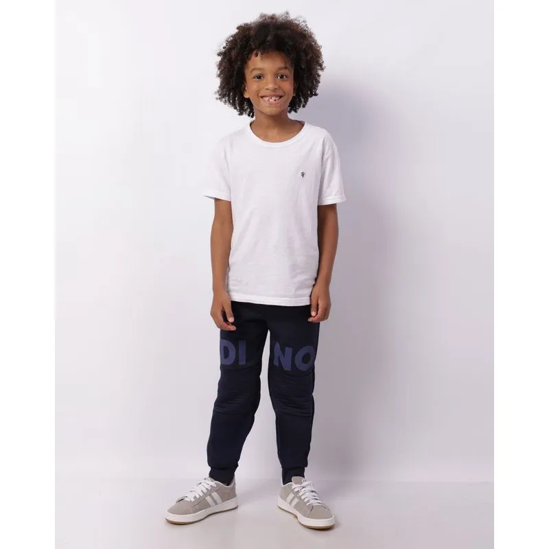 Calça Infantil Jogger Helanca Recorte Estampa Dino Marinho 8
