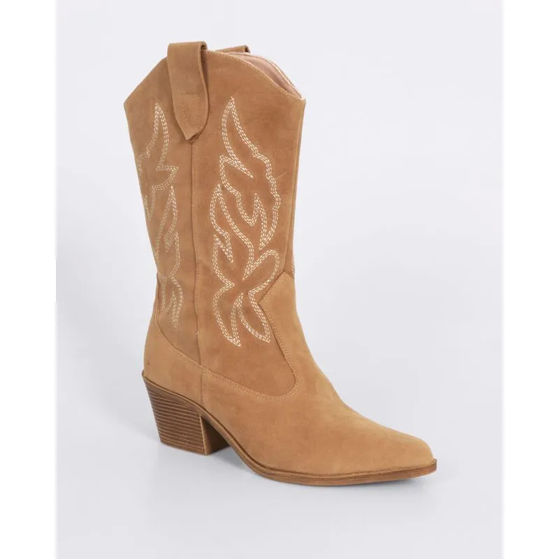 Bota Feminina Camurça Western Villa Rosa Bege 34