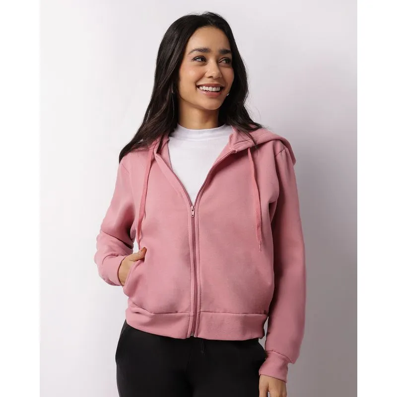 Jaqueta Moletom Feminina Com Capuz E Bolsos Rosa G