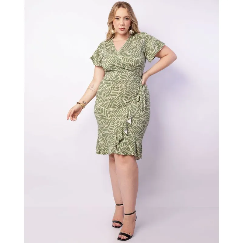 Vestido Plus Size Feminino Curto Estampado Verde G3