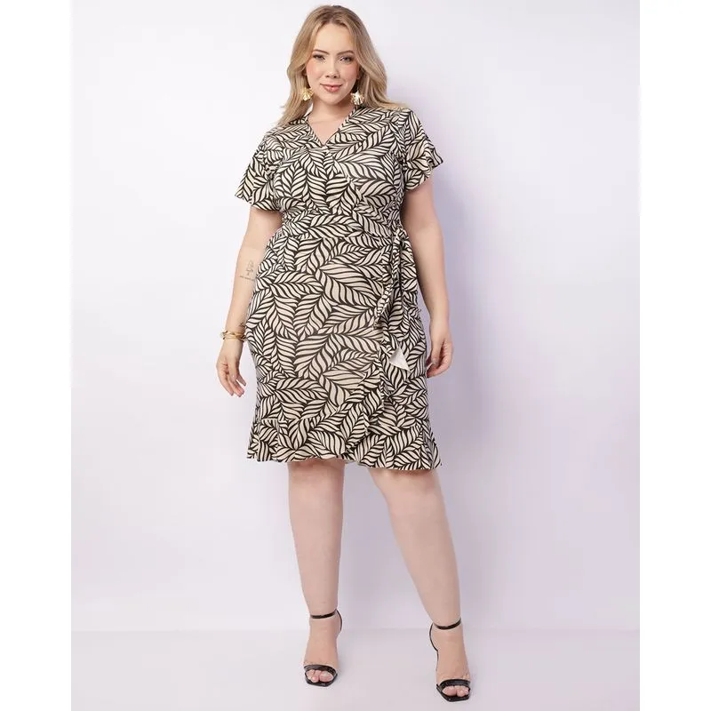 Vestido Plus Size Feminino Curto Estampado Preto G3
