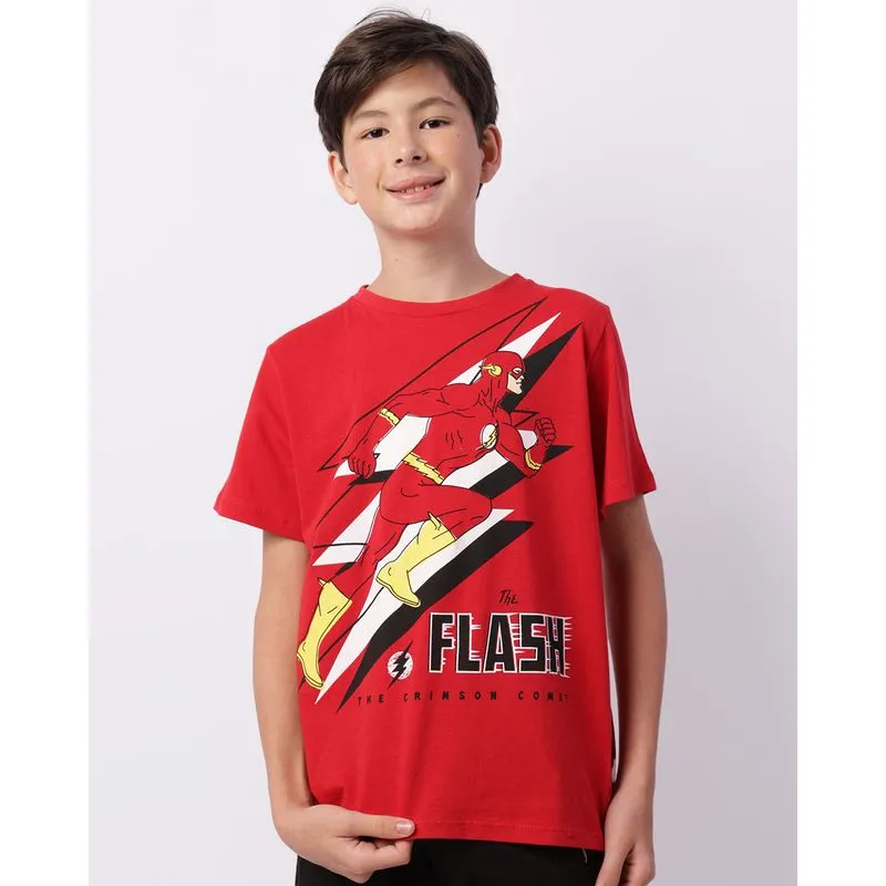 Camiseta Juvenil DC Comics Flash Manga Curta Vermelha 16