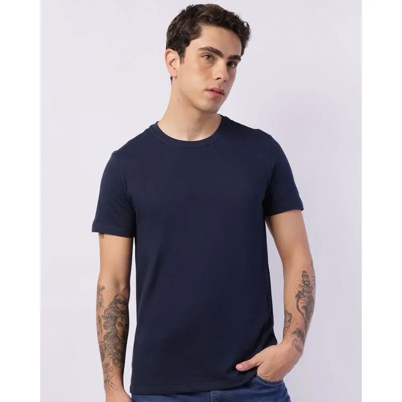 Camiseta Masculina Básica Algodão Manga Curta Marinho GG