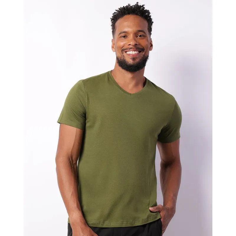 Camiseta Masculina Básica Manga Curta Gola V Verde P