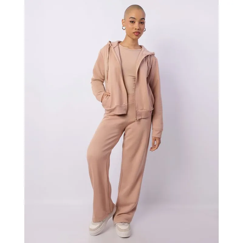 Calça Moletom Feminina Reta Com Bolso Bege G