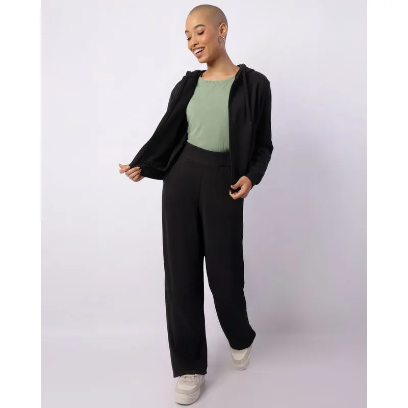 Calça Moletom Feminina Reta Com Bolsos Preta M