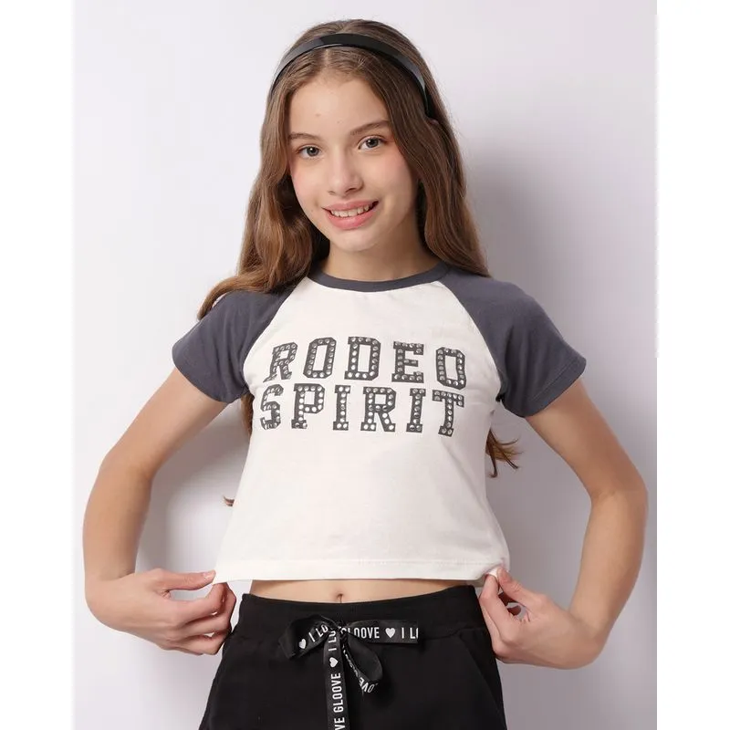Camiseta Juvenil Cropped Manga Curta Raglan Com Aplicação Off White 14