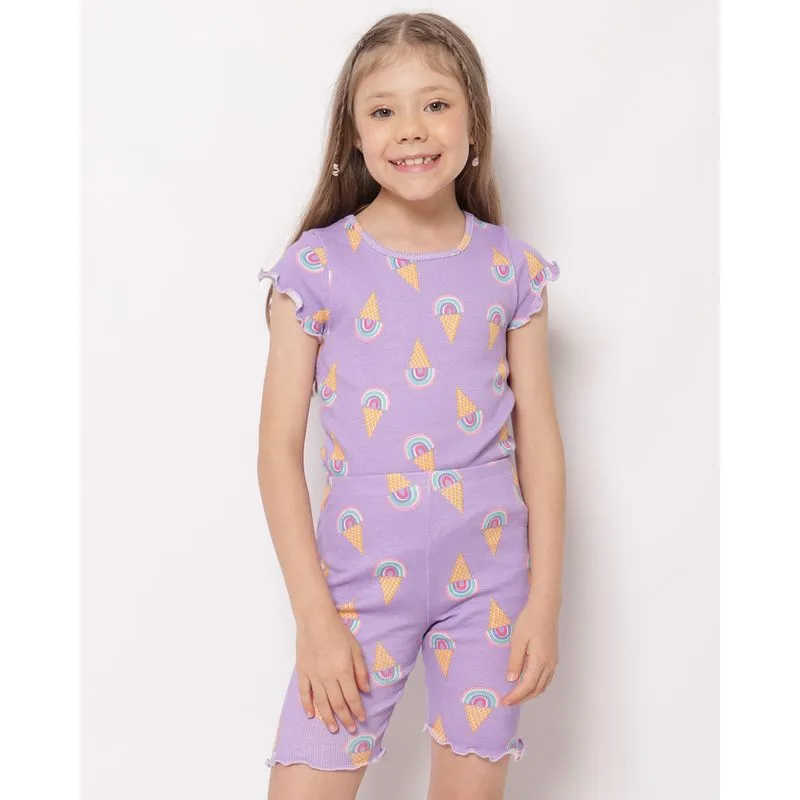 Conjunto Infantil Curto Canelado Estampado Lilás 6