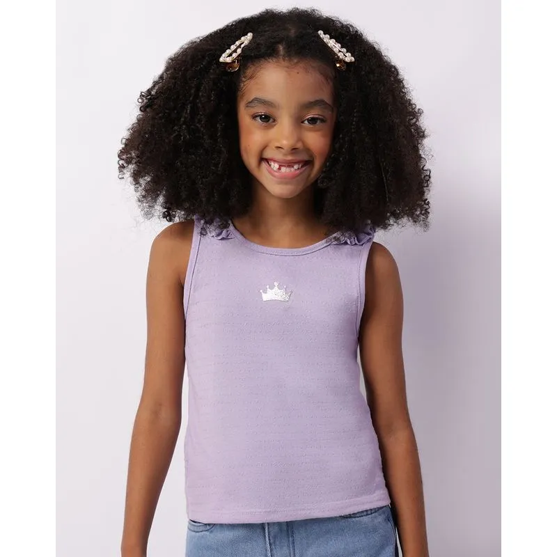 Blusa Regata Infantil Texturizada Estampa Coroa Lilás 6