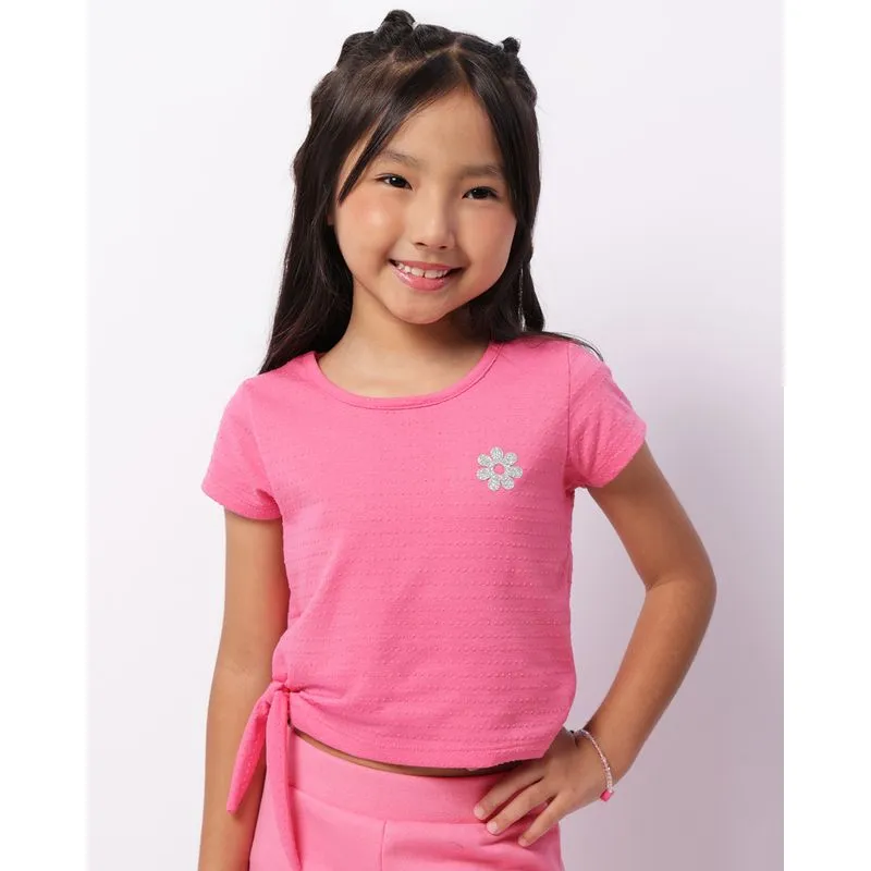 Blusa Infantil Manga Curta Texturizada Amarração Rosa 8