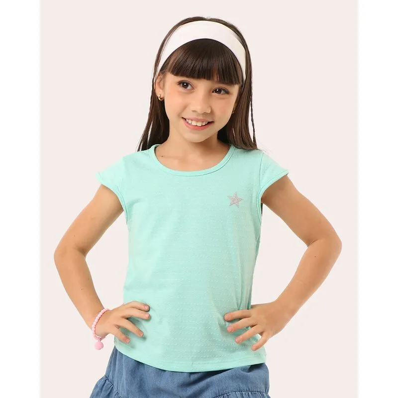 Blusa Infantil Manga Copinho Texturizada Estrela Verde 10