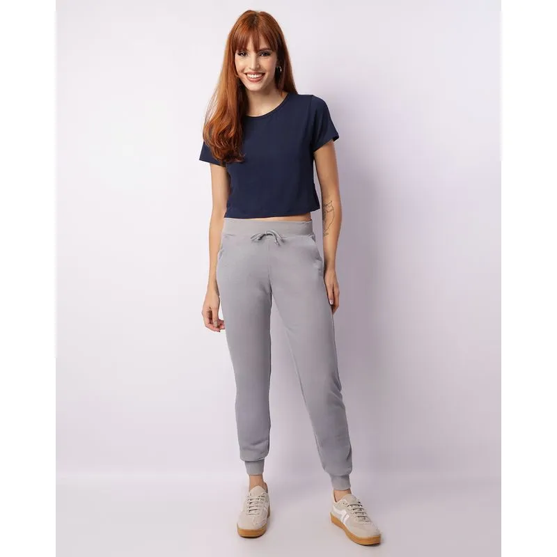 Calça Moletom Feminina Jogger Com Cordão Cinza M