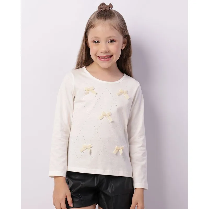 Blusa Infantil Manga Longa Laços Off White 8