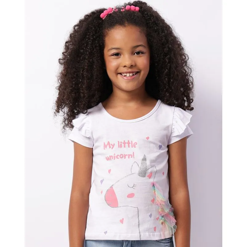 Blusa Infantil Manga Curta Estampa Unicórnio Branca 6