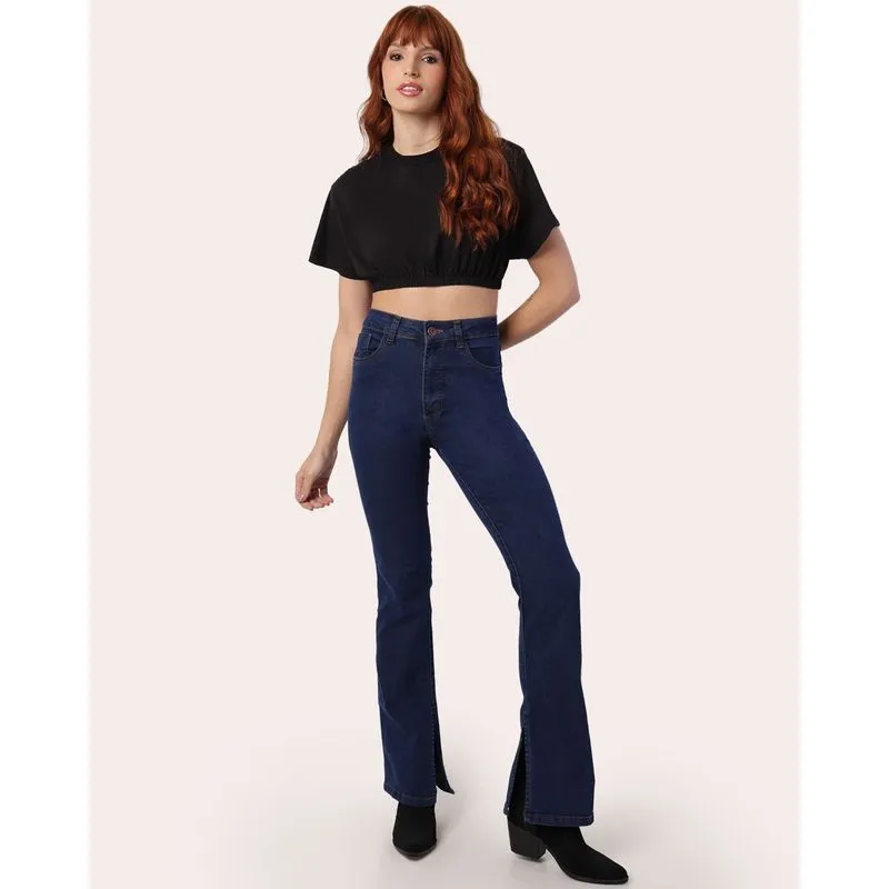 Calça Jeans Feminina Flare com Fenda Azul 46