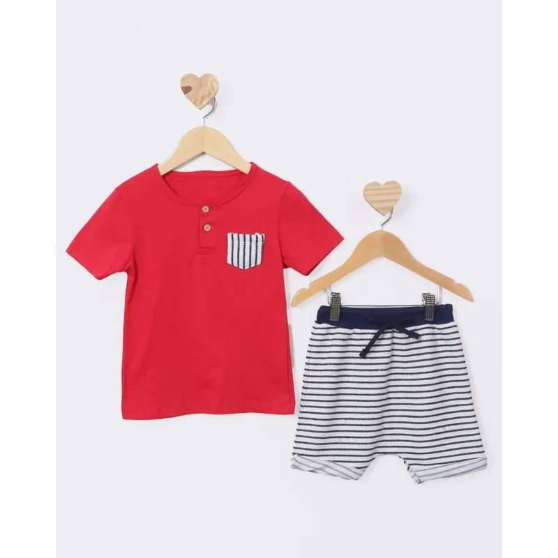 Conjunto Bebê Curto Bolsinho Frontal Vermelho 1
