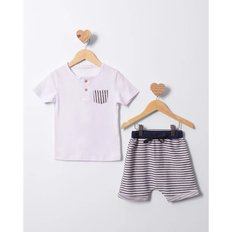 Conjunto Bebê Curto Bolsinho Frontal Branco 1