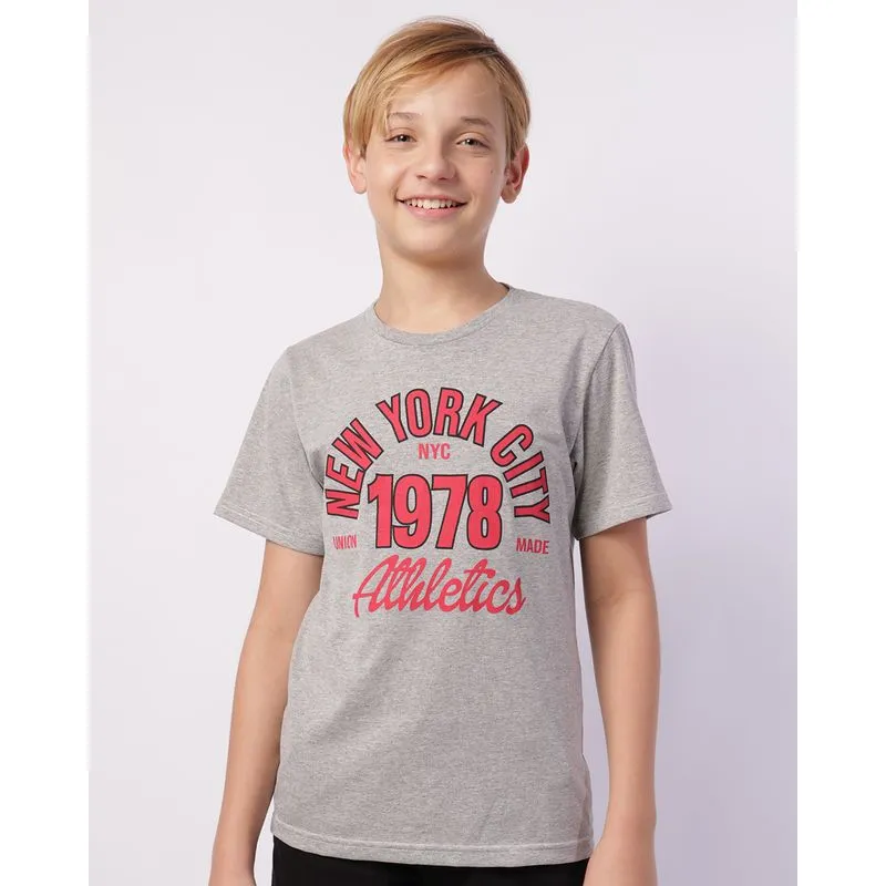 Camiseta Juvenil Estampa New York Manga Curta Cinza 12