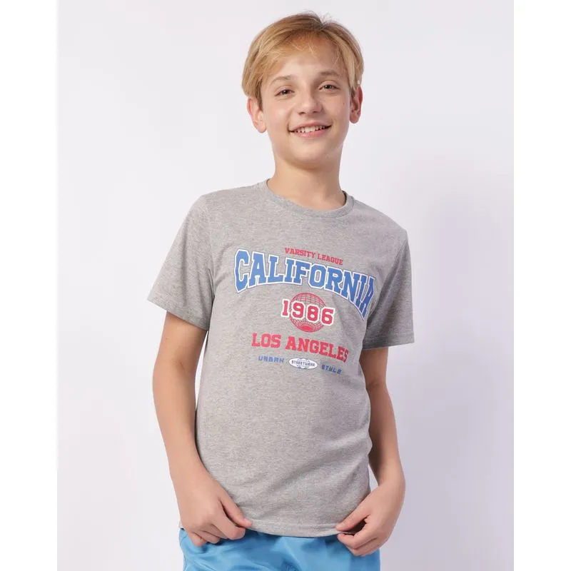 Camiseta Juvenil Estampa Califórnia Manga Curta Cinza 10
