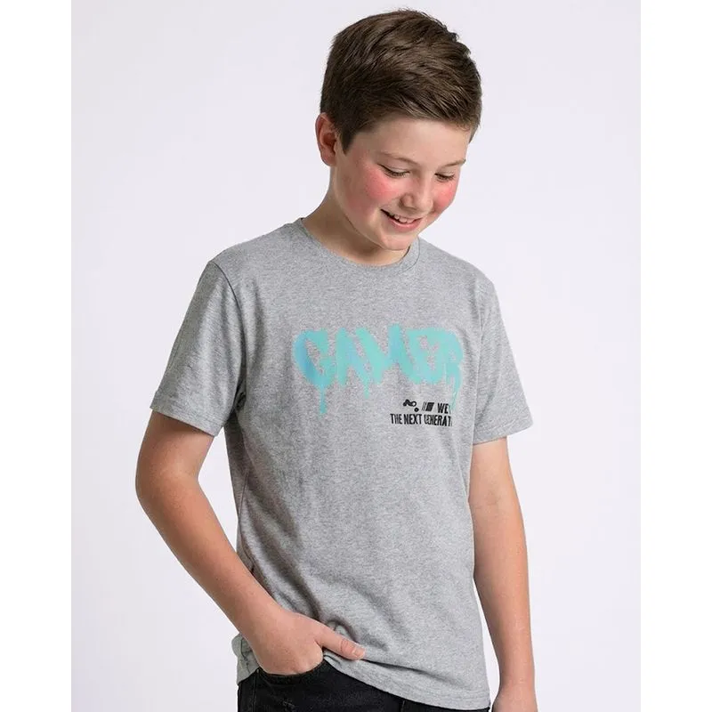 Camiseta Juvenil Estampa Gamer Manga Curta Cinza 12