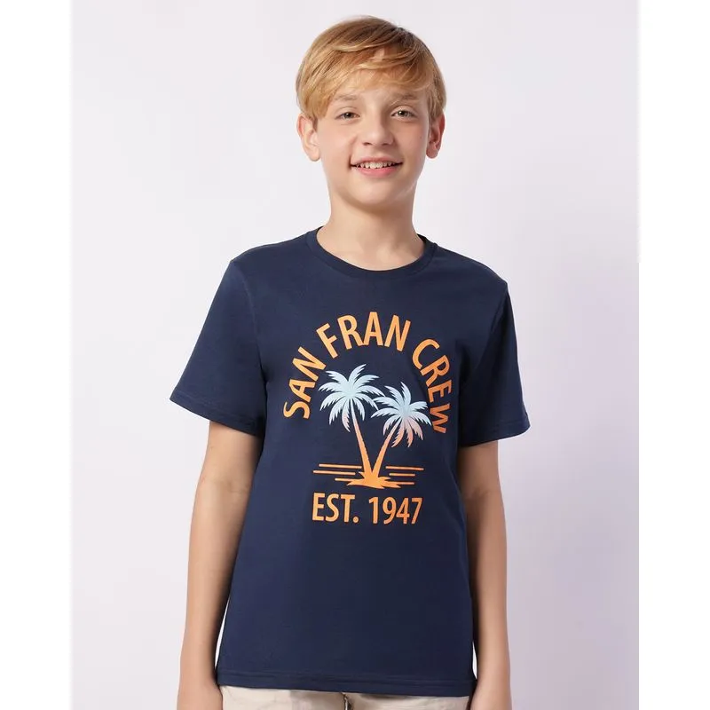 Camiseta Juvenil Algodão Estampa Tropical Manga Curta Marinho 10