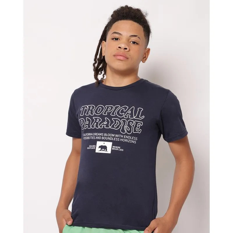 Camiseta Juvenil Algodão Estampa Tropical Paradise Marinho 12