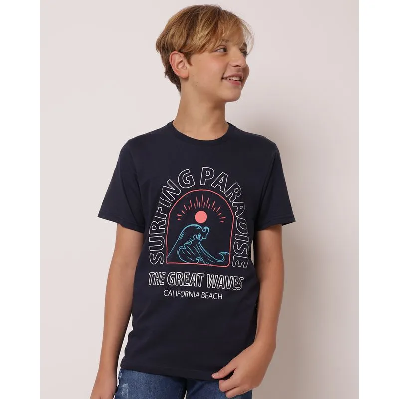 Camiseta Juvenil Algodão Estampada California Marinho 14