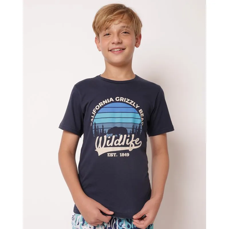 Camiseta Juvenil Algodão Estampa California Marinho 16