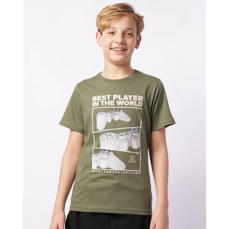 Camiseta Juvenil Algodão com Estampa Game Manga Curta Verde 14