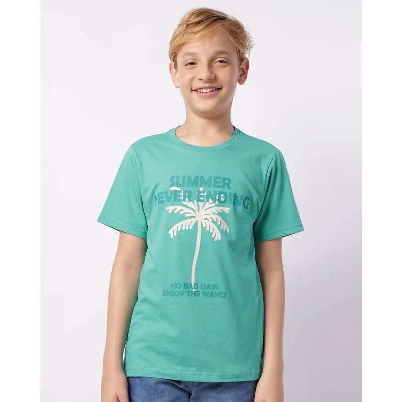 Camiseta Juvenil Algodão com Estampa Tropical Manga Curta Verde 16