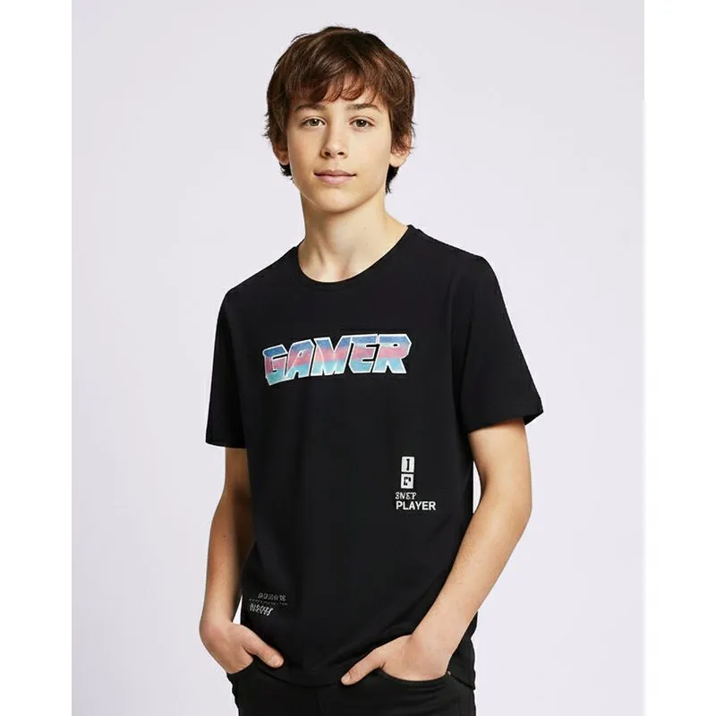 Camiseta Juvenil Algodão Estampa Frontal Gamer Preta 14