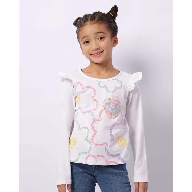 Blusa Infantil Manga Longa Bordado Paetê Branca 8