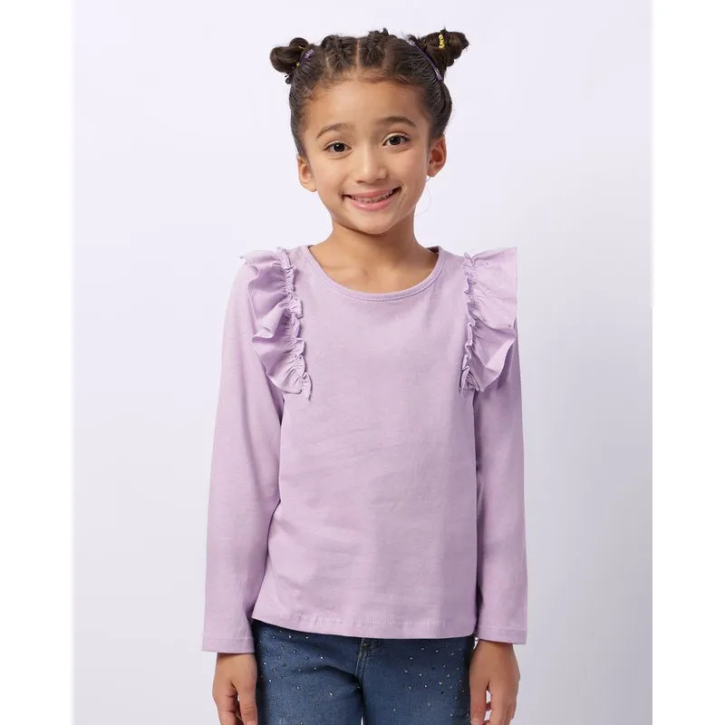 Blusa Infantil Manga Longa Com Babado Lilás 10