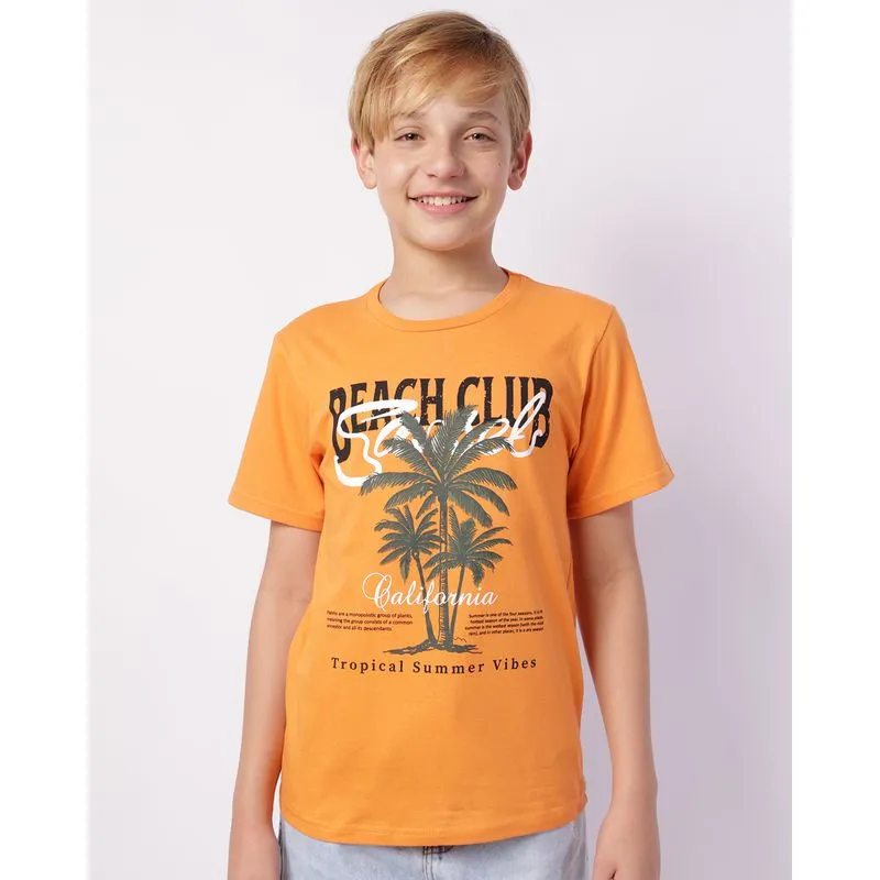 Camiseta Juvenil Algodão Estampa Frontal Tropical Laranja 16