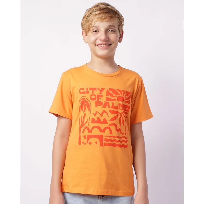 Camiseta Juvenil Algodão Estampa Tropical Manga Curta Laranja 10