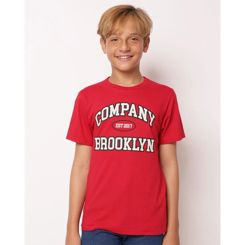 Camiseta Juvenil Algodão Estampa Brooklyn Vermelho 14