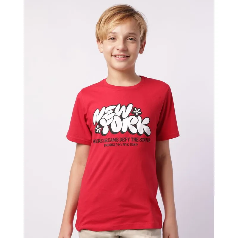 Camiseta Juvenil Algodão Estampa New York Manga Curta Vermelha 10