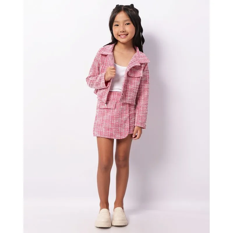 Short Saia Infantil Curto Tweed Com Lapela Rosa 10
