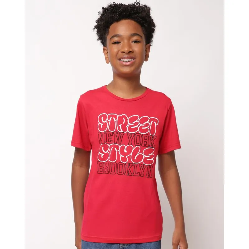 Camiseta Juvenil Algodão Estampa Frontal Manga Curta Vermelha 12