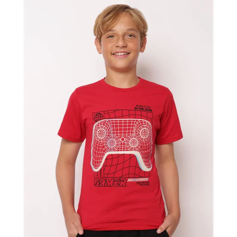 Camiseta Juvenil Algodão Estampa Vídeo Game Vermelho 18