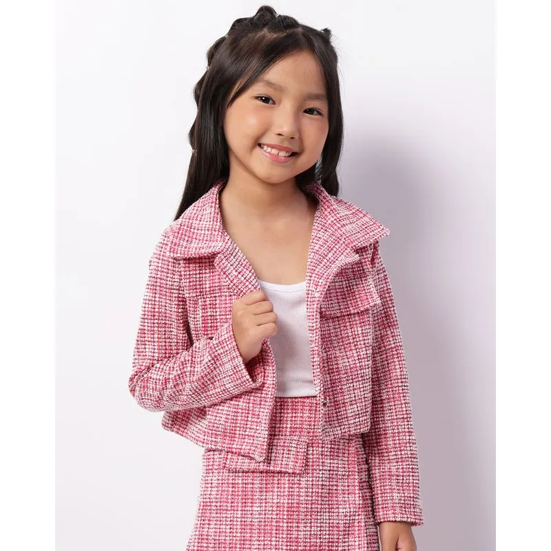 Casaco Infantil Manga Longa Tweed Com Lapela Rosa 4