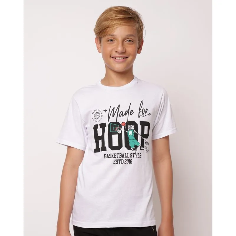 Camiseta Juvenil Algodão Estampa Basketball Branca 16