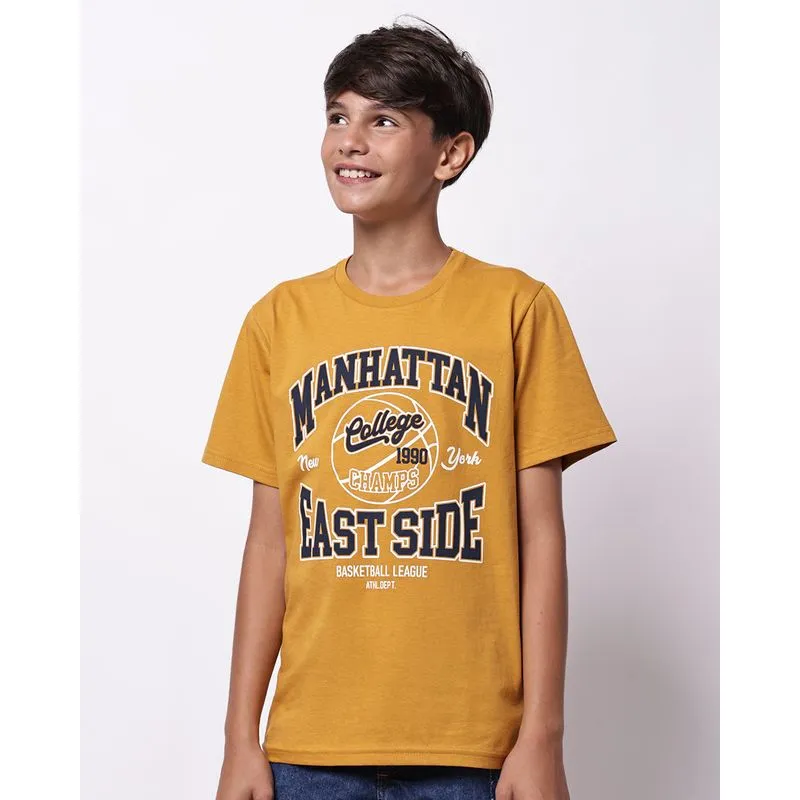 Camiseta Juvenil Algodão Estampa Manhattan Mostarda 12