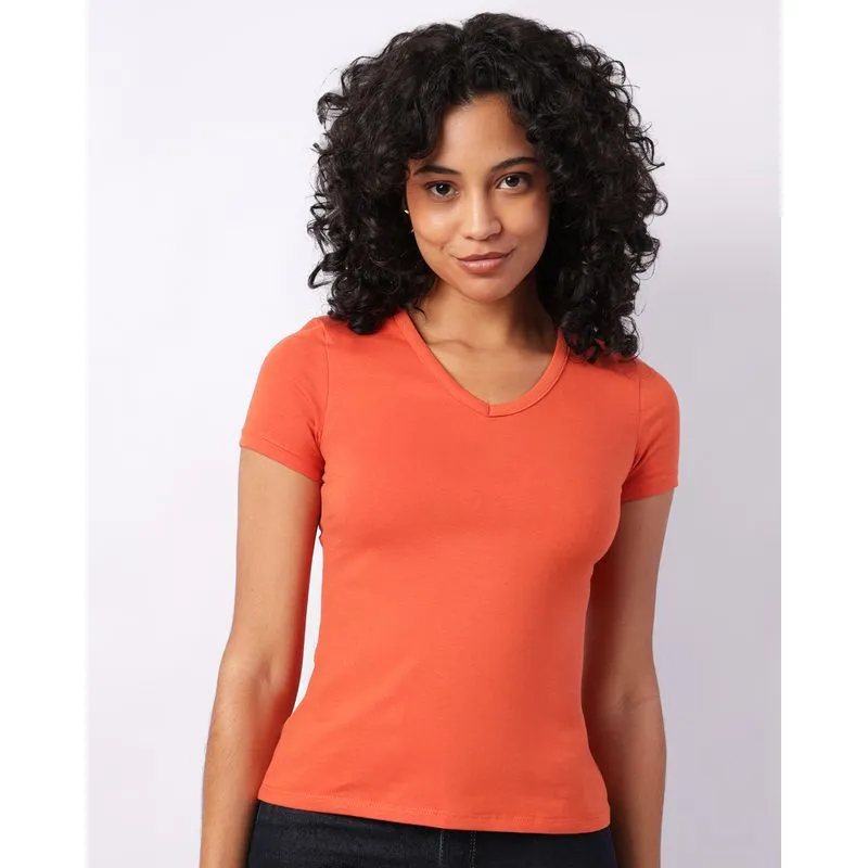 Blusa Feminina Básica Manga Curta Laranja G
