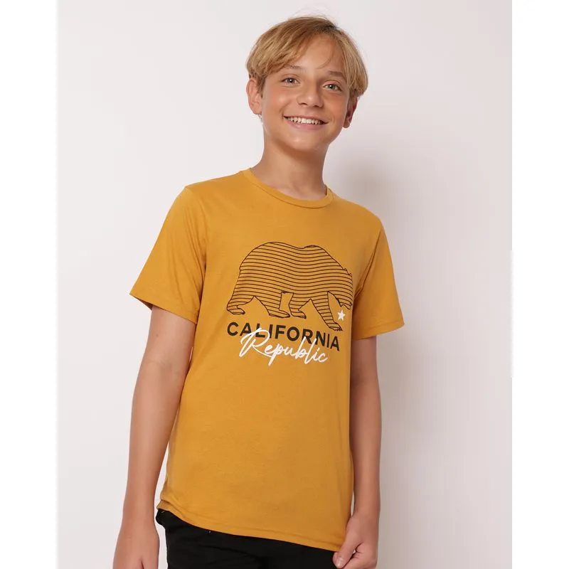 Camiseta Juvenil Algodão Estampa California Mostarda 12