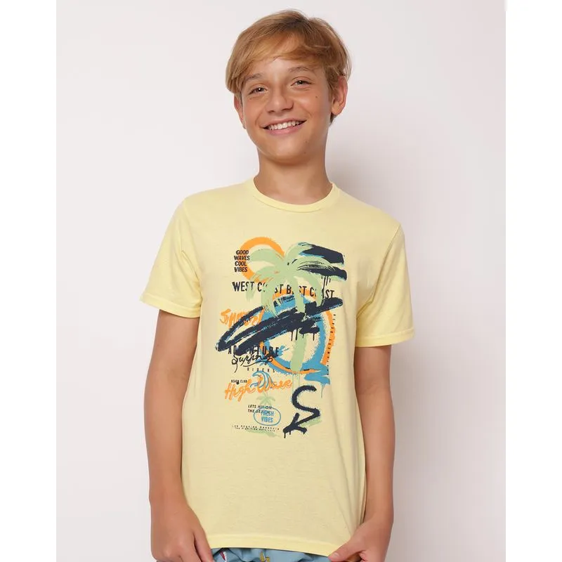 Camiseta Juvenil Algodão Estampa Tropical Amarelo 10