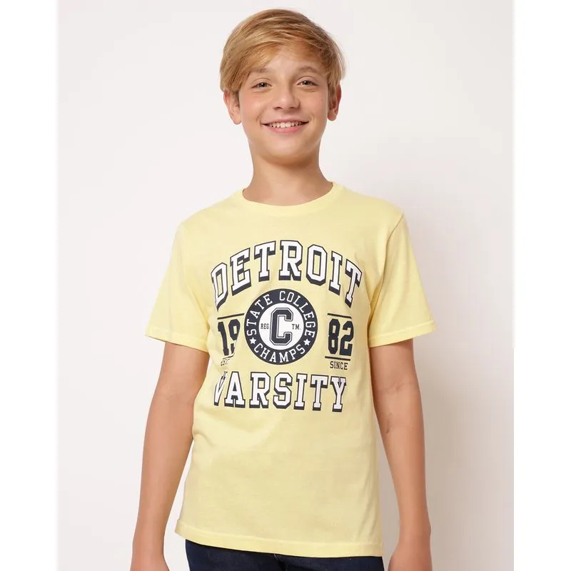 Camiseta Juvenil Algodão Estampada Amarelo 16