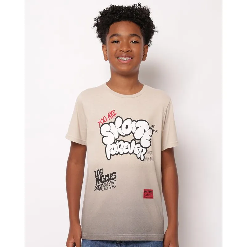 Camiseta Juvenil Algodão Estampa Frontal Manga Curta Bege 12